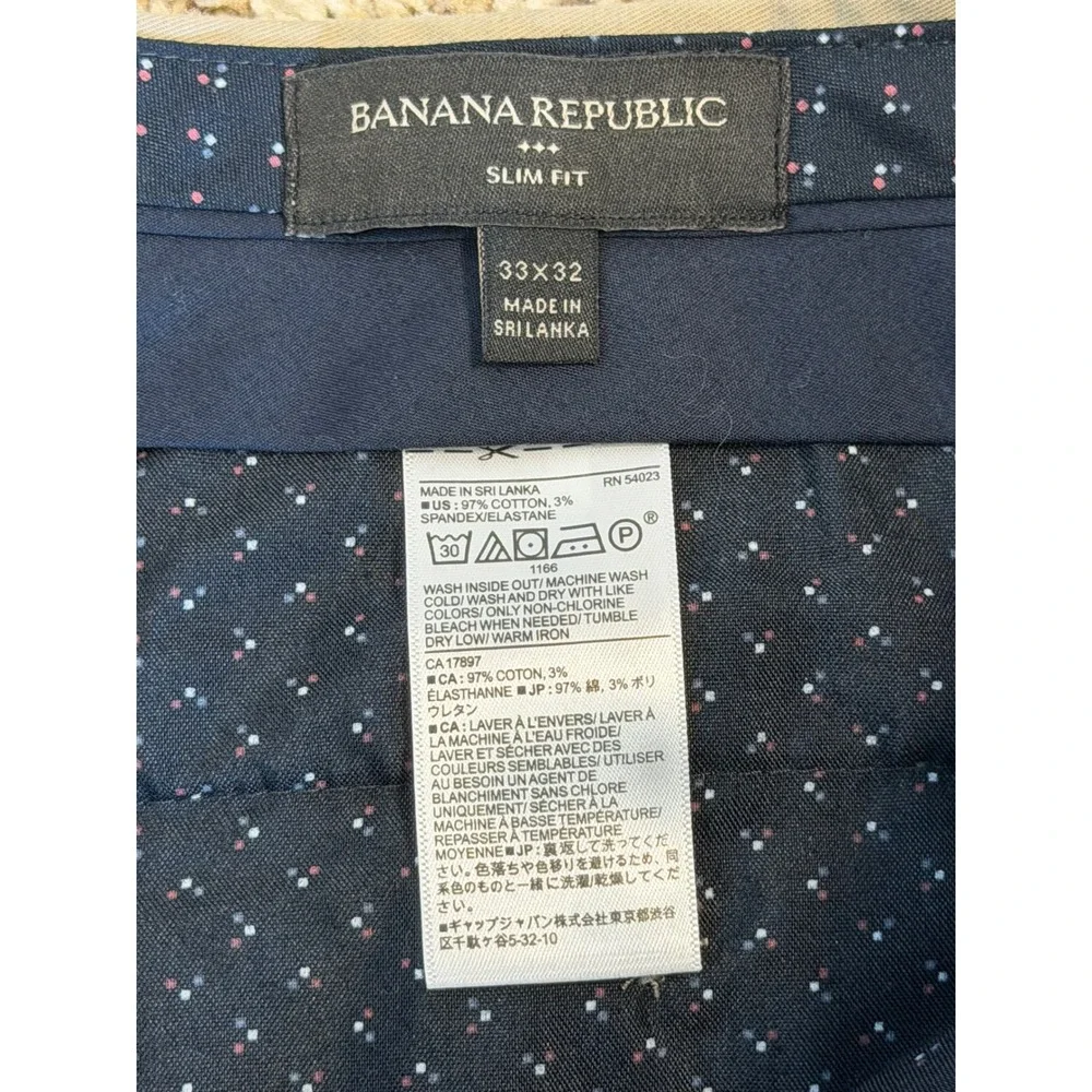 Banana Republic Slim Fit Chino Pants Men 33x32 Tan Khaki Stretch Cotton Trousers